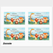 Sticker Rectangulaire Bleu Vert Anniversaire Bois Animaux (Feuille)