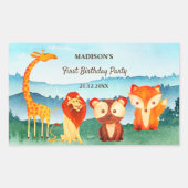 Sticker Rectangulaire Bleu Vert Anniversaire Bois Animaux (Devant)