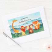 Sticker Rectangulaire Bleu Vert Anniversaire Bois Animaux (Enveloppe)