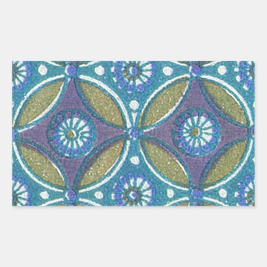 Sticker Rectangulaire Bleu vert Rustique Boho Motif circulaire géométriq (Devant)