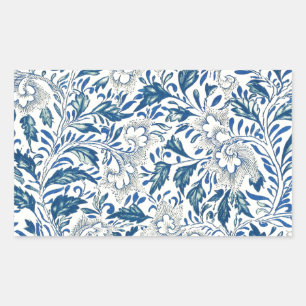 Sticker Rectangulaire Bleu Vintage Floral Asiatique : Chinoiserie Antiqu