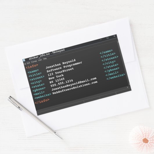 Sticker Rectangulaire Bloc-notes - Programmeur ordinateur - Format Coder (Enveloppe)