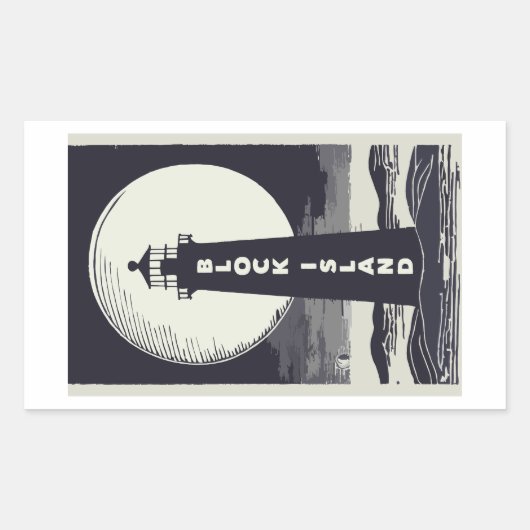 Sticker Rectangulaire Block Island Lighthouse Rhode Island Moon (Devant)