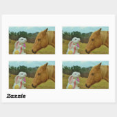 Sticker Rectangulaire Blond Jaune cheval & Bunny de Pâques (Feuille)