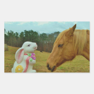 Sticker Rectangulaire Blond Jaune cheval & Bunny de Pâques