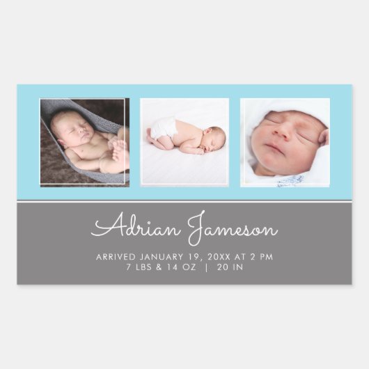 Sticker Rectangulaire Blue Baby Boy Newborn Photo Collage Annonce (Devant)