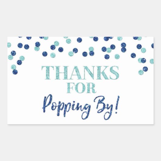 Sticker Rectangulaire Blue Confetti Merci pour Popping By (Devant)