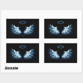 Sticker Rectangulaire Blue Glowing Angel Wings on black background (Feuille)