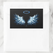Sticker Rectangulaire Blue Glowing Angel Wings on black background (Sac)