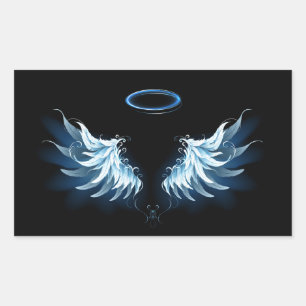 Sticker Rectangulaire Blue Glowing Angel Wings on black background