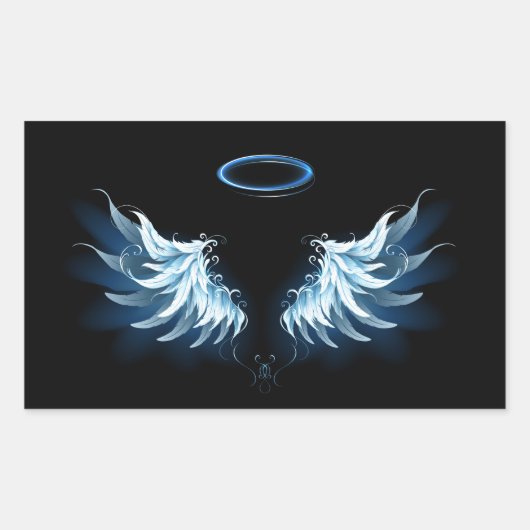 Sticker Rectangulaire Blue Glowing Angel Wings on black background (Devant)