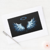 Sticker Rectangulaire Blue Glowing Angel Wings on black background (Enveloppe)