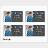 Sticker Rectangulaire Blue Grey Birthday Boy Photo Merci Favor (Feuille)