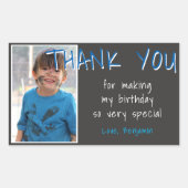 Sticker Rectangulaire Blue Grey Birthday Boy Photo Merci Favor (Devant)