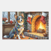 Sticker Rectangulaire Blue Heeler Fireplace with Christmas Lights (Devant)