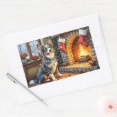 Sticker Rectangulaire Blue Heeler Fireplace with Christmas Lights (Enveloppe)