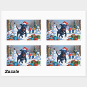 Sticker Rectangulaire Blue Heeler Noël Festive Scène de neige (Feuille)