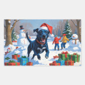 Sticker Rectangulaire Blue Heeler Noël Festive Scène de neige (Devant)