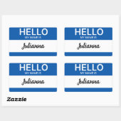 Sticker Rectangulaire Blue Hello Mon nom est Employé ou Nom de l'événeme (Feuille)