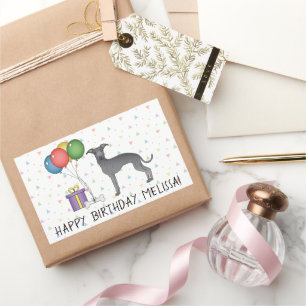 Sticker Rectangulaire Blue Italian Greyhound Cute Dog - Joyeux anniversa