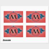 Sticker Rectangulaire Blue Lush, arabesque fractale avec monogramme roug (Feuille)