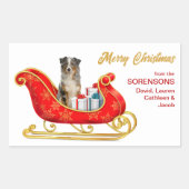 Sticker Rectangulaire Blue Merle Australian Shepherd Christmas Sleigh (Devant)