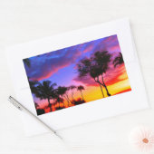 Sticker Rectangulaire Blue Red Sunset Exotic Hawaiian Beach Palm Trees (Enveloppe)