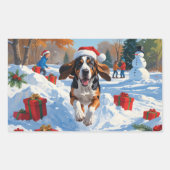 Sticker Rectangulaire Bluetick Coonhound Courir dans la neige avec Noël (Devant)