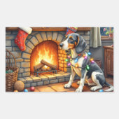 Sticker Rectangulaire Bluetick Coonhound Fireplace with Christmas Lights (Devant)