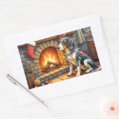 Sticker Rectangulaire Bluetick Coonhound Fireplace with Christmas Lights (Enveloppe)