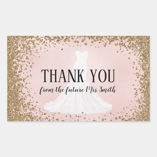 Sticker Rectangulaire Blushing Parties scintillant Mariée Futur Mme Merc (Devant)