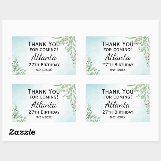 Sticker Rectangulaire Boho Dusty Blue Eucalyptus Green 30e anniversaire (Feuille)