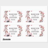 Sticker Rectangulaire Boho Plume Pêcher Floral Wreath Mariage Monogramme (Feuille)