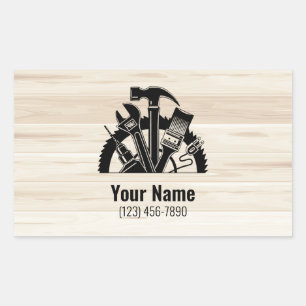 Sticker Rectangulaire Bois d'outils main personnalisable