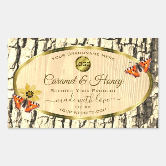 Sticker Rectangulaire Bois naturel Gris Arbre Barre produit Logo Étiquet (Devant)