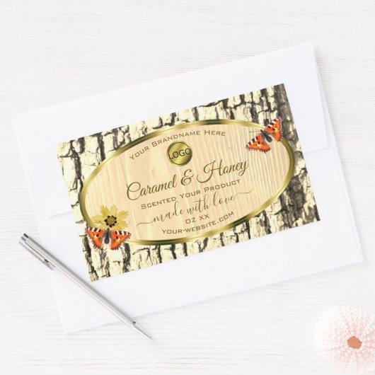 Sticker Rectangulaire Bois naturel Gris Arbre Barre produit Logo Étiquet (Enveloppe)