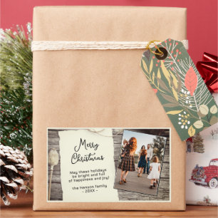 Sticker Rectangulaire Bois rustique Vieux papier Script de Noël Photo