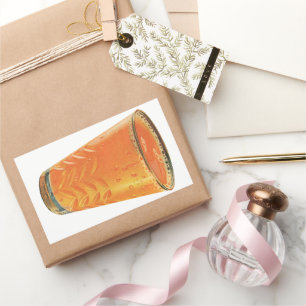 Sticker Rectangulaire Boissons Vintage, Verre de Jus d'Orange Petit Déje