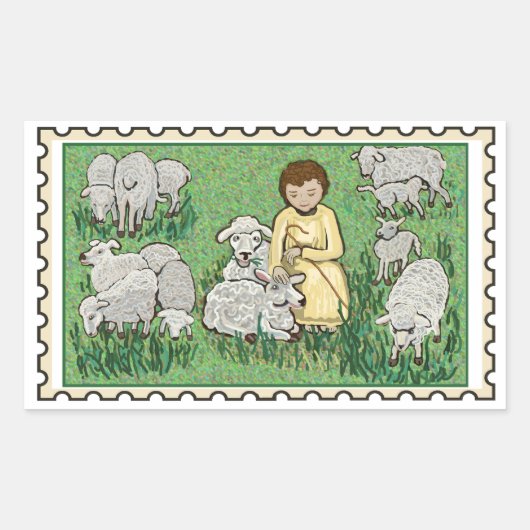 Sticker Rectangulaire Bon Pasteur Timbre Faux (Devant)