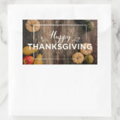 Sticker Rectangulaire Bon thanksgiving Gourds sur bois rustique (Sac)