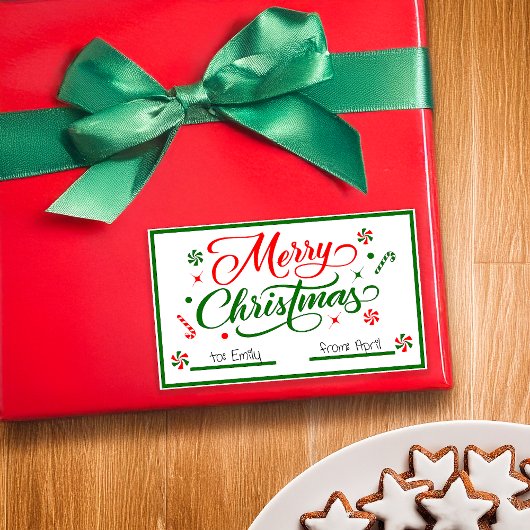 Sticker Rectangulaire Bonbons à la menthe de Noël