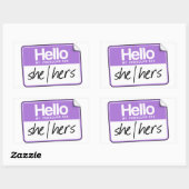 Sticker Rectangulaire Bonjour mes pronouns sont : Elle Hers (Feuille)