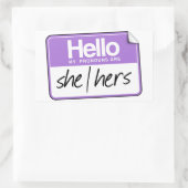 Sticker Rectangulaire Bonjour mes pronouns sont : Elle Hers (Sac)