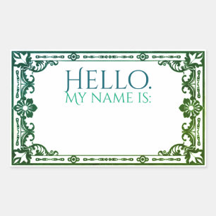 Sticker Rectangulaire Bonjour, Mon nom est : - Art Nouveau Vert