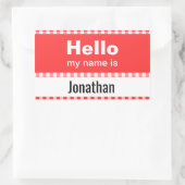 Sticker Rectangulaire Bonjour Mon nom est - en vichy rouge et blanc (Sac)