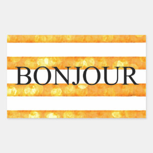 Sticker Rectangulaire Bonjour Orange Rayure Bokeh