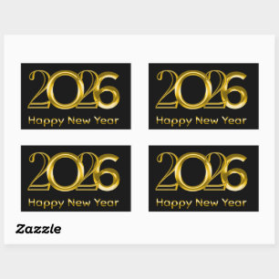 Sticker Rectangulaire Bonne année 2026 Typographie Faux Or