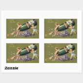 Sticker Rectangulaire Bonne année, Angels Vintages au Champagne (Feuille)