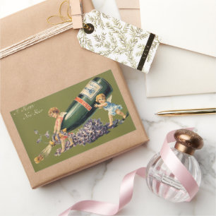 Sticker Rectangulaire Bonne année, Angels Vintages au Champagne