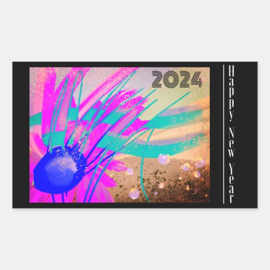 Sticker Rectangulaire Bonne année - Pré au coucher du soleil (Devant)